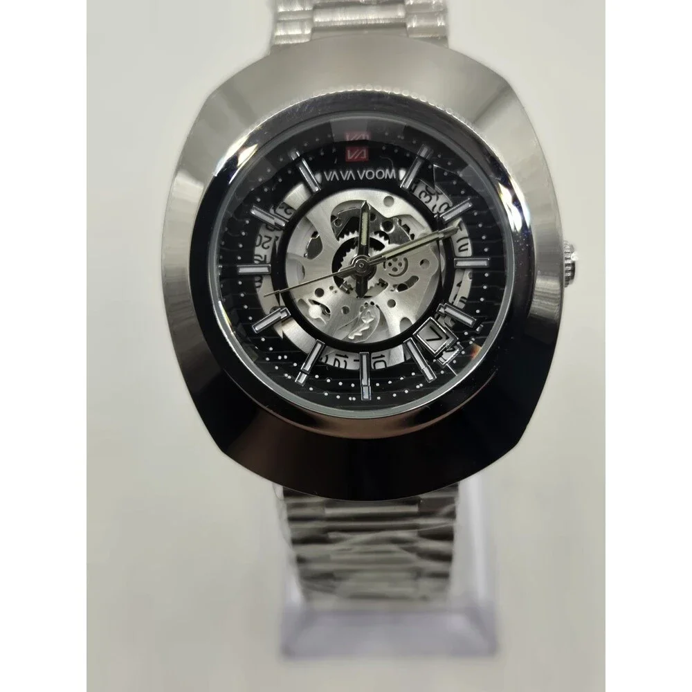 VA VA VOOM STAINLESS STEEL  37MM MEN'S SKELETON WATCH. NEW WITH TAGS